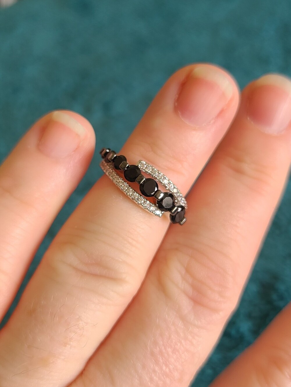Black Onyx and White Topaz Ring